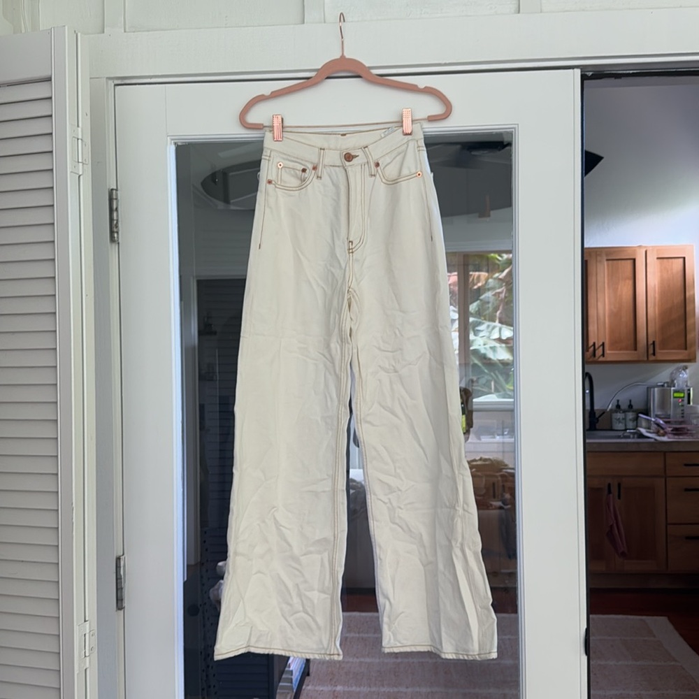 GOOP Wide-Leg Cream Jeans